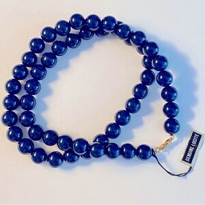 Vintage Blue Lucite Round Link Necklace 24" Gold Tone Clasp Hong Kong